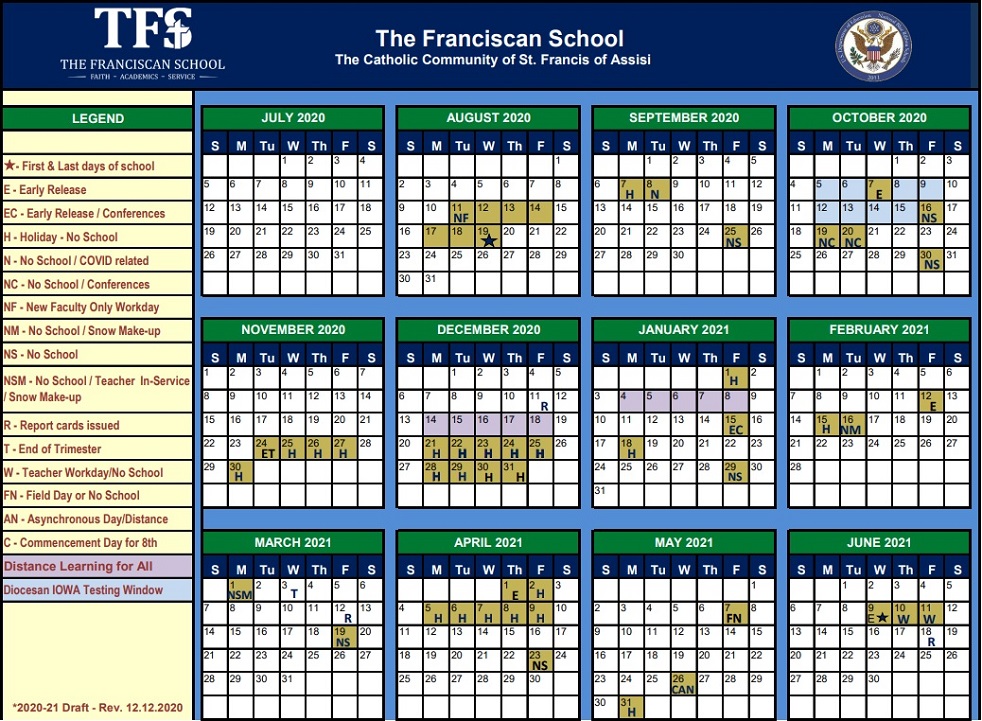 2020-21 Academic Calendar - The Franciscan School